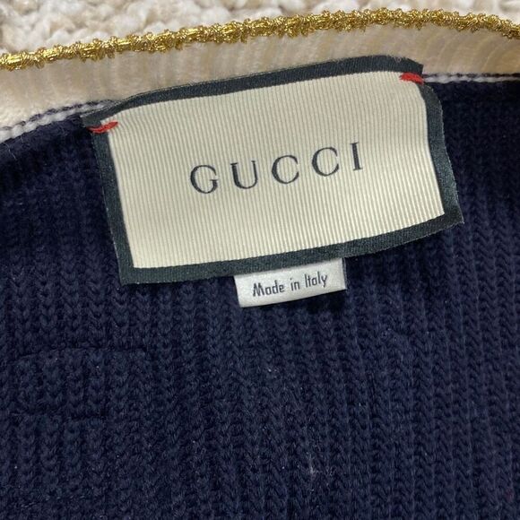 Gucci Blue Lurex Detail Contrast Trim Knit Cardigan Size Small - Picture 9 of 13